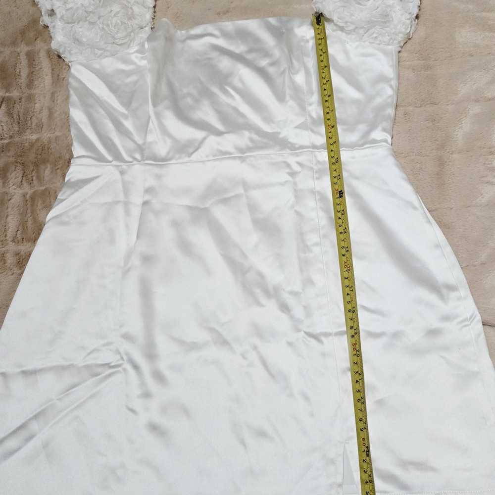 Lulu's Ivory Satin Dress with Ruffled Sleeves Size XL - Picture 7 of 14
